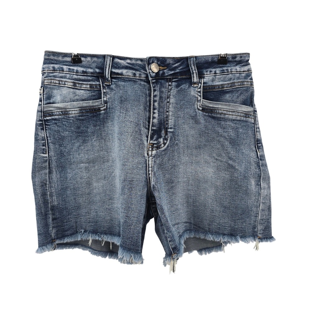 Coco + Carmen Jean Shorts Womens L Blue Denim Frayed Hem Distressed Mid Rise